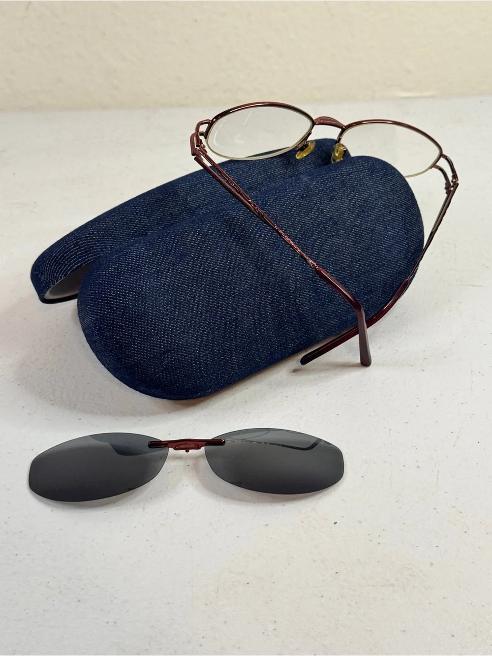 Romeo Gigli Oval glasses and clip on Sunglasses in Burgundy with Black Lenses